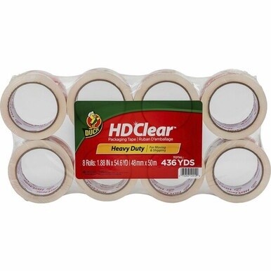 Duck Brand HD Clear Packing Tape - 54.60 yd Length x 1.88&quot; Width - 2.6 mil Thickness - 3&quot; Core - Acrylic - UV Resistant, Temperature Resistant - For Sealing, Shipping, Storing, Label Protection - 8 / 
