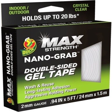 Duck Max Strength Double-Sided Gel Tape - 5 ft Length x 0.94&quot; Width - Gel - 1 Each - Clear