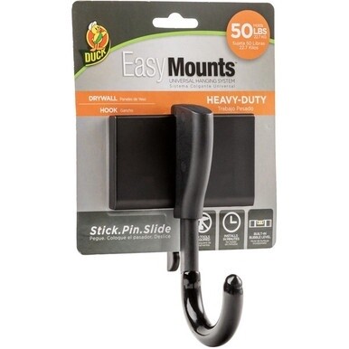 Duck Brand EasyMounts Heavy-Duty Drywall Hook - 50 lb (22.68 kg) Capacity - 5.8&quot; Length - for Tool, Garage, Home, Project - Fiberglass - Black - 1 Each