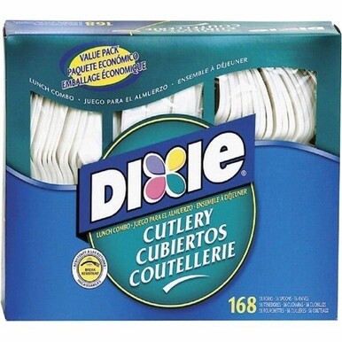 Dixie Heavyweight Disposable Forks, Knives &amp; Spoons Combo Boxes by GP Pro - 168/Box - Cutlery Set - 56 x Spoon - 56 x Fork - 56 x Knife - White