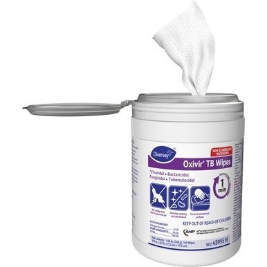 Diversey Oxivir Tb Wipes - For Multipurpose - Characteristic Scent - 7&quot; Length x 6&quot; Width - 160 / Canister - 1 Each - Disinfectant, VOC-free - White
