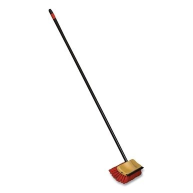 Bi-Level Floor Scrub Brush, Red Polypropylene Bristles, 10&quot; Brush, 54&quot; Black Metal Handle, 6/Carton
