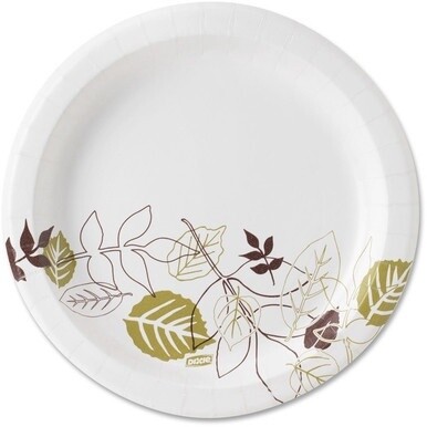 Dixie Pathways 9&quot; Medium-weight Paper Plates by GP Pro - 125 / Pack - White - Paper Body - 8 / Carton