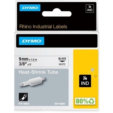 Rhino Heat Shrink Tube Label - 23/64&quot; Width x 59 1/16&quot; Length - Rectangle - Thermal Transfer - Black on White - Polyolefin - 1 Each