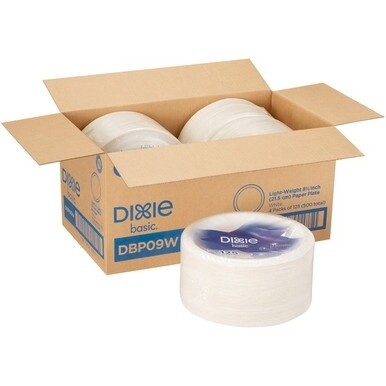 Dixie Basic&amp;reg; 8-1/2&quot; Lightweight Paper Plates by GP Pro - 125 / Pack - Microwave Safe - White - Paper Body - 4 / Carton