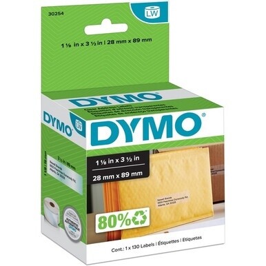 Dymo Clear Address Labels - 1 1/8&quot; Width x 3 1/2&quot; Length - Rectangle - Direct Thermal - Clear - 130 / Roll - 130 / Roll