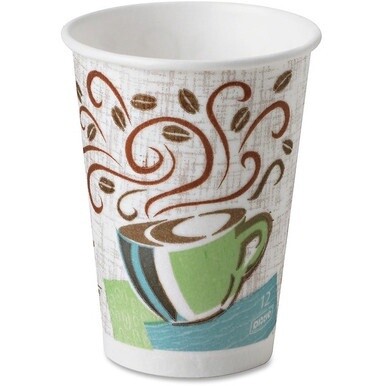 Dixie PerfecTouch 12 oz Insulated Paper Hot Coffee Cups by GP Pro - 160 / Pack - Assorted - Paper - Coffee, Hot Drink