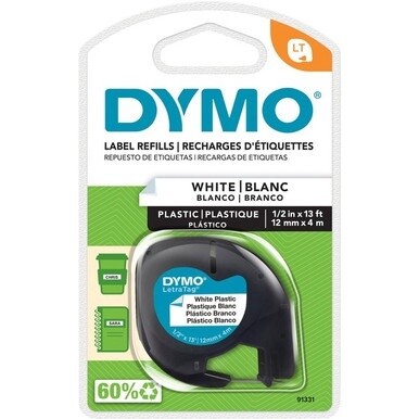 Dymo LetraTag Label Maker Tape Cartridge - 1/2&quot; Width - Direct Thermal - White - Polyester - 1 Each