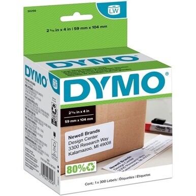 Dymo LabelWriter Large Shipping Labels - 2 5/16&quot; Width x 4&quot; Length - Rectangle - Direct Thermal - White - 300 / Roll - 300 / Roll