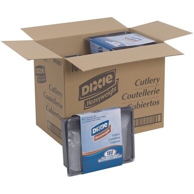 Dixie Heavyweight Disposable Forks, Knives &amp; Teaspoons Keeper Pack Grab-N-Go by GP Pro - 180 / Box - 10/Carton - Cutlery Set - 60 x Teaspoon - 60 x Fork - 60 x Knife - Crystal