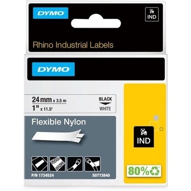 Dymo 1&quot; Flexible Nylon Rhino Label Tape - 15/16&quot; Width x 11 1/2 ft Length - Rectangle - Thermal Transfer - White - Nylon - 1 Each