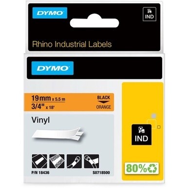 Dymo Colored Industrial Rhino Vinyl Labels - 3/4&quot; Length - Black - Vinyl - 1 Each