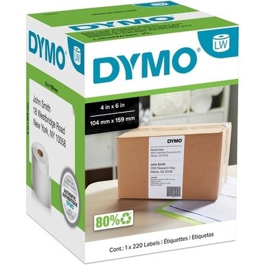 Dymo LabelWriter 4XL Extra Large Shipping Labels - 4&quot; Width x 6&quot; Length - Rectangle - Thermal Transfer - White - 220 / Roll - 1 Roll