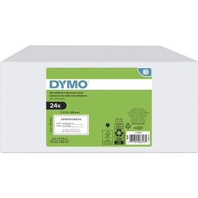 Dymo LabelWriter Business Card Label - 2&quot; Width x 3 1/2&quot; Length - Direct Thermal - White - 300 / Roll - 24 / Box - Non-adhesive