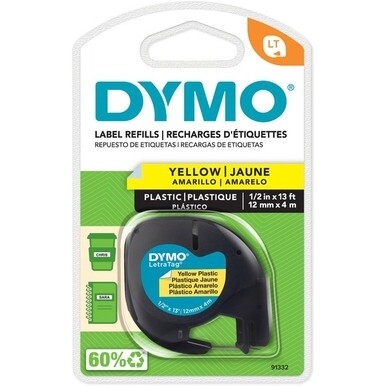 Dymo LetraTag Label Maker Tape Cartridge - 1/2&quot; Width - Direct Thermal - Yellow - Polyester - 1 Each