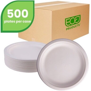 Eco-Products Vanguard 9&quot; Sugarcane Plates - Breakroom - Disposable - Microwave Safe - White - Sugarcane Fiber Body - 500 / Carton