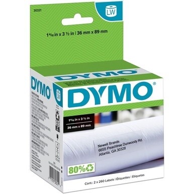Dymo Large Address Labels - 1 2/5&quot; Width x 3 1/2&quot; Length - Rectangle - Inkjet - White - 520 / Roll - 520 / Box