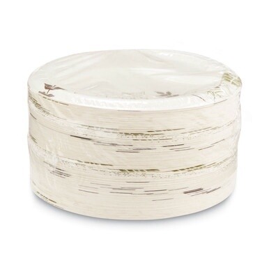 Pathways Soak-Proof Shield Mediumweight Paper Plates, 8.5&quot; dia, Green/Burgundy, 125/Pack