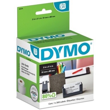 Dymo Nonadhesive Appointment Cardstock Labels - A8 - 2&quot; x 3 1/2&quot; - 300 / Roll - White