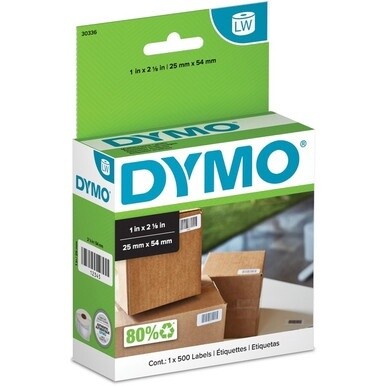 Dymo LabelWriter Small Multipurpose Labels - 1&quot; Width x 2 1/8&quot; Length - Direct Thermal - White - 500 / Roll - 500 Box