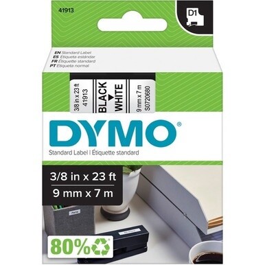 Dymo D1 Electronic Tape Cartridge - 3/8&quot; Width - Thermal Transfer - White - Polyester - 1 Each