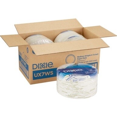 Dixie Pathways 7&quot; Medium-weight Paper Plates by GP Pro - 125 / Pack - White - Paper Body - 4 / Carton