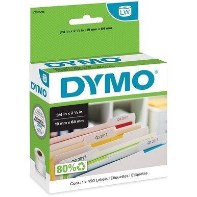 Dymo File Document Management Labels - 3/4&quot; Width x 2 1/2&quot; Length - Direct Thermal - White - 450 / Roll - 450 / Roll