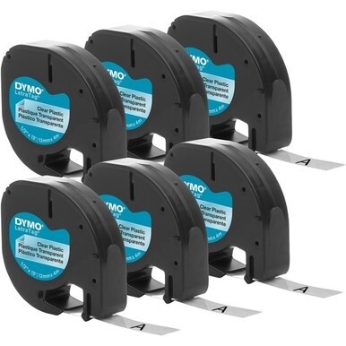 Dymo LetraTag Labelmaker Plastic Labels - 1/2&quot; Width - Clear - Plastic - 6 / Box