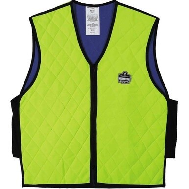 Ergodyne Chill-Its Evaporative Cooling Vest - Large Size - Polymer, Nylon - Lime - Comfortable, High Visibility, Ventilation, Stretchable, Water Repellent, Lightweight, Durable, Washable, Zipper Closu