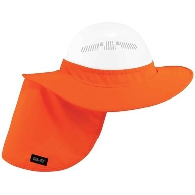 Chill-Its 6660 Hard Hat Brim + Neck Shade - 0.4&quot; Width x 14.1&quot; Height x 16.8&quot; Length - 1 Each - Orange - Elastic, Plastic, Polyester