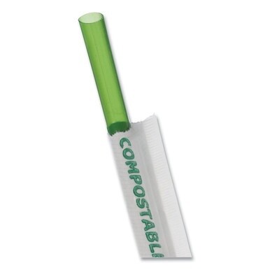 Wrapped Straw, 7.75&quot;, Green, Plastic, 9,600/Carton