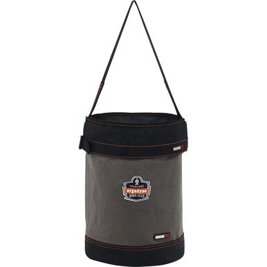 Arsenal 5930T Bucket - Reinforced, Handle, Pocket, Durable, Storm Drain - 14&quot; - Plastic, Nylon, Nickel Plated, Synthetic Leather, Canvas - Gray - 1 Each