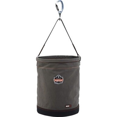 Arsenal 5945 Swiveling Carabiner Canvas Hoist Bucket - Reinforced, Handle, Pocket, Durable, Storm Drain - 17.8&quot; - Plastic, Nylon, Nickel Plated, Synthetic Leather, Canvas - Gray - 1 Each