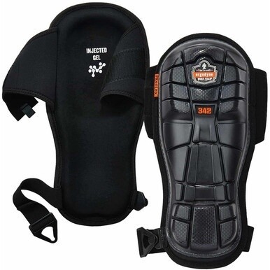 Ergodyne 342 Extra Long Cap Injected Gel Knee Pads - Black - Rubber, Neoprene, Elastic, Gel, Polyurethane Foam