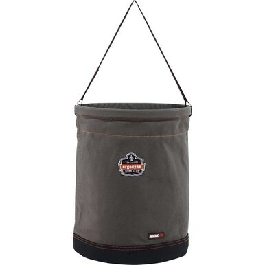 Arsenal 5935 Web Handle Canvas Hoist Bucket - Reinforced, Handle, Pocket, Durable, Storm Drain - 17.8&quot; - Plastic, Nylon, Nickel Plated, Synthetic Leather, Canvas - Gray - 1 Each