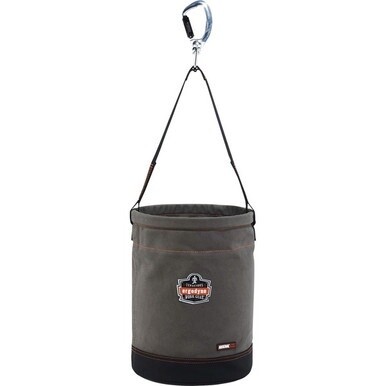 Arsenal 5940 Swiveling Carabiner Canvas Hoist Bucket - Reinforced, Handle, Pocket, Durable, Storm Drain - 14&quot; - Plastic, Nylon, Nickel Plated, Synthetic Leather, Canvas - Gray - 1 Each