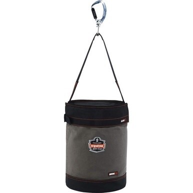 Arsenal 5940T Bucket - Reinforced, Handle, Pocket, Durable, Storm Drain - 14&quot; - Plastic, Nylon, Nickel Plated, Synthetic Leather, Canvas - Gray - 1 Each