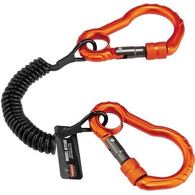 Squids 3166 Coil Tool Lanyard with Dual Carabiners - 2lbs / 0.9kg - 6 / Carton - 2 lb Load Capacity - Carabiner Attachment - 1.5&quot; Height x 4&quot; Width x 48&quot; Length - Black - Aluminum, Plastic