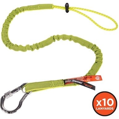 Squids 3100-BULK Single Carabiner Tool Lanyard - 10lbs - 10 / Carton - 10 lb Load Capacity - Standard - Carabiner Attachment - 4&quot; Height x 11.3&quot; Width x 45&quot; Length - Lime - Aluminum, Nylon Webbing