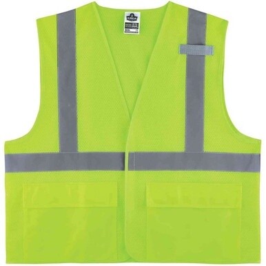 GloWear 8220HL Type R Class 2 Standard Mesh Vest - Small/Medium Size - Hook &amp; Loop Closure - Mesh Fabric, Polyester Mesh - Lime - Pocket, Mic Tab, Reflective - 1 Each