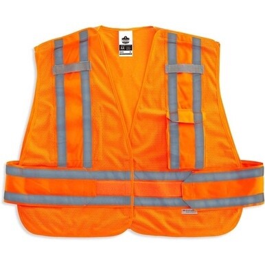 GloWear 8244PSV Type P Class 2 Expandable Public Safety Vest - Medium/Large Size - Hook &amp; Loop Closure - Orange - Adjustable, Reflective, Mic Tab, Pocket, Expandable Side - 1 Each