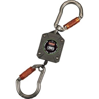 Squids 3003 Retractable Tool Lanyard - Dual Locking Carabiners, 2lbs / 0.9kg - 1 Each - 1.98 lb Load Capacity - Standard - Carabiner Attachment - 1.5&quot; Height x 5&quot; Width x 48&quot; Length - Gray - Nylon, Fi