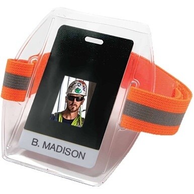 Squids 3386 Vinyl Arm Band ID Badge Holder - 6 / Carton - Hook &amp; Loop Attachment - 4.5&quot; Height x 0.8&quot; Width x 18&quot; Length - Hi-vis Orange - Vinyl, Elastic