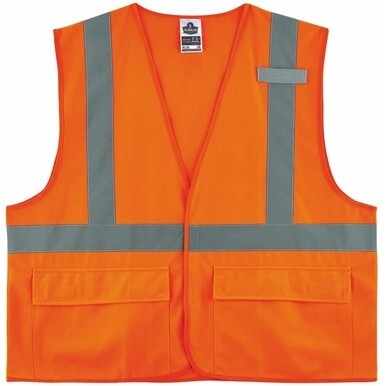 GloWear 8225HL Type R Class 2 Standard Solid Vest - Small/Medium Size - Hook &amp; Loop Closure - Fabric, Polyester - Orange - Pocket, Mic Tab, Reflective - 1 Each