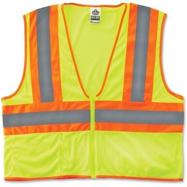 GloWear Class 2 Two-tone Lime Vest - 2-Xtra Large/3-Xtra Large Size - Lime - Reflective, Machine Washable, Lightweight, Pocket, Zipper Closure - 1 Each