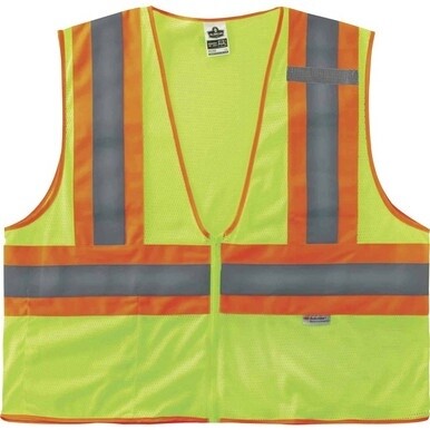 GloWear 8230Z Type R Class 2 Two-Tone Vest - Large/Extra Large Size - Zipper Closure - Mesh Fabric, Polyester Mesh - Lime - Pocket, Mic Tab, Reflective - 1 Each