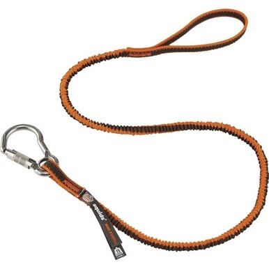 Squids 3101F(x) Tool Lanyard - Stainless-Steel Carabiner + Loop - 15lbs / 6.8kg - 6 / Carton - 15 lb Load Capacity - Standard - Carabiner Attachment - 11.3&quot; Height x 1.3&quot; Width x 48&quot; Length - Orange, 