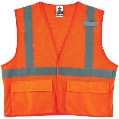 GloWear 8220HL Type R Class 2 Standard Mesh Vest - 4-Xtra Large/5-Xtra Large Size - Hook &amp; Loop Closure - Mesh Fabric, Polyester Mesh - Orange - Pocket, Mic Tab, Reflective - 1 Each
