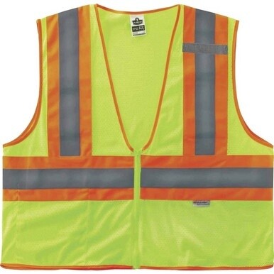 GloWear 8230Z Type R Class 2 Two-Tone Vest - Small/Medium Size - Zipper Closure - Mesh Fabric, Polyester Mesh - Lime - Pocket, Mic Tab, Reflective - 1 Each