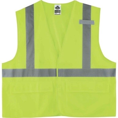GloWear 8225HL Type R Class 2 Standard Solid Vest - 4-Xtra Large/5-Xtra Large Size - Hook &amp; Loop Closure - Fabric, Polyester - Lime - Pocket, Mic Tab, Reflective - 1 Each